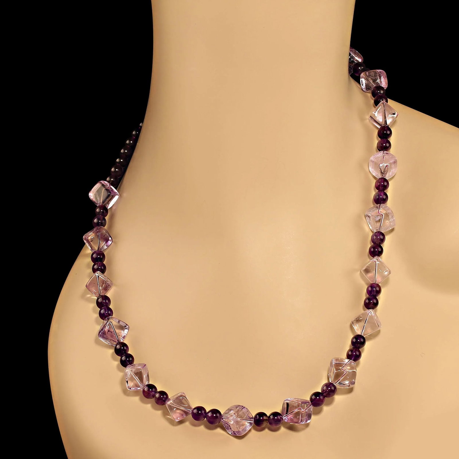 Rose of France Cubes and 6mm Amethyst Necklace - 2
