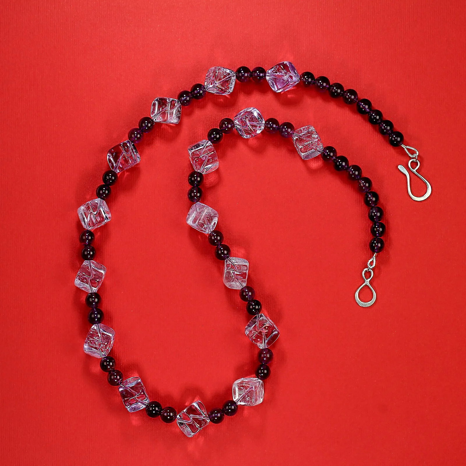 Rose of France Cubes and 6mm Amethyst Necklace - 3