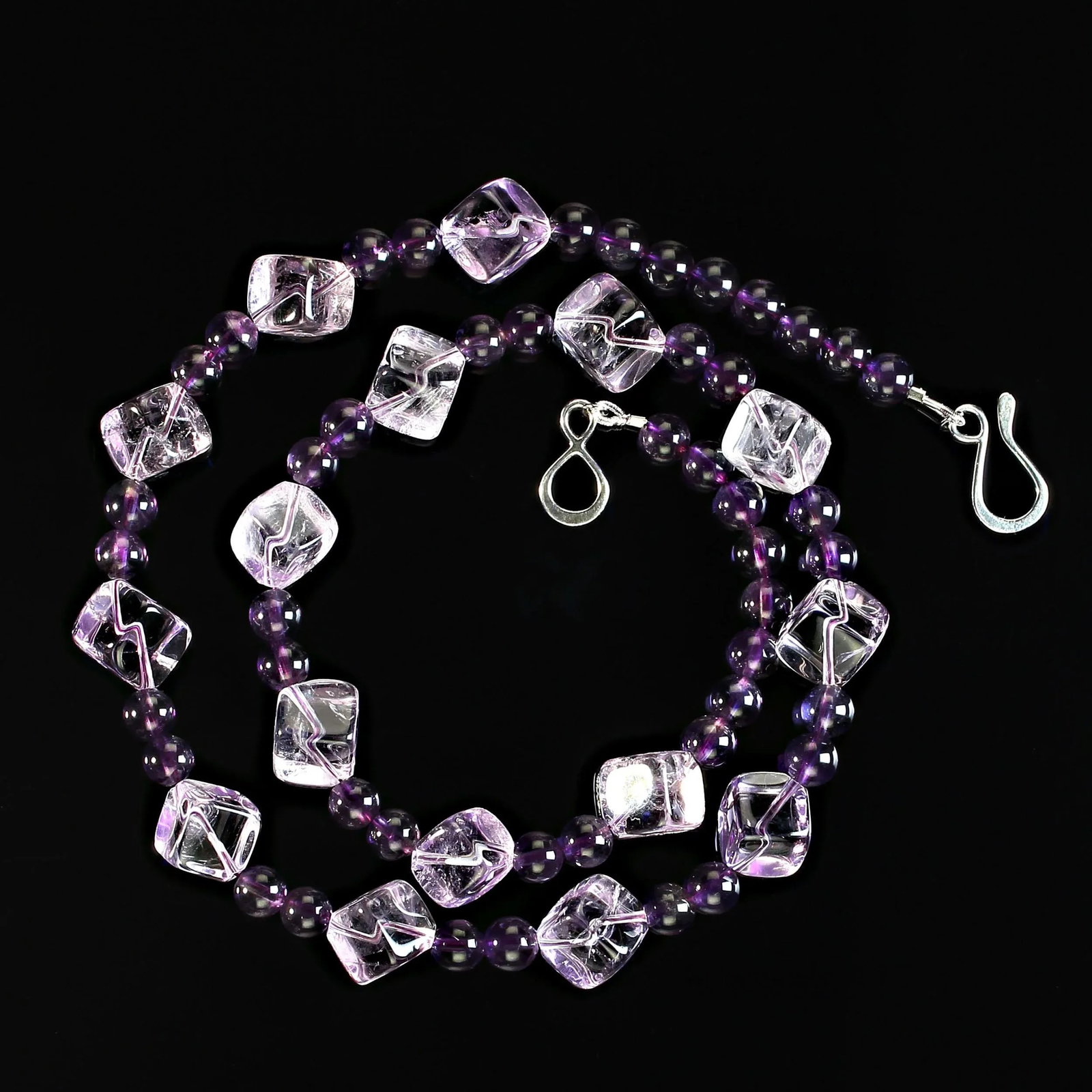 Rose of France Cubes and 6mm Amethyst Necklace - 4
