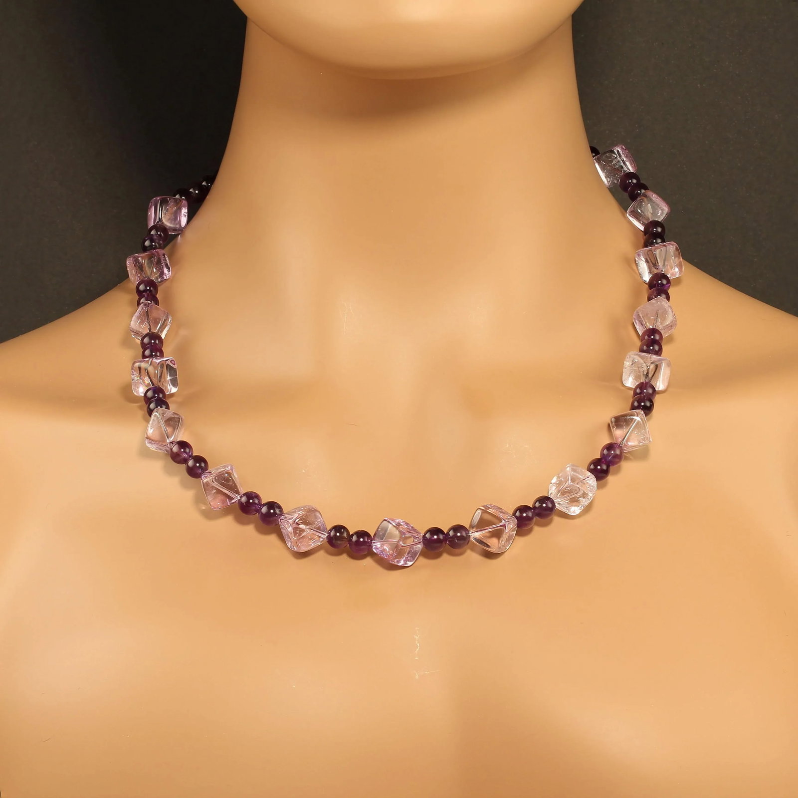 Rose of France Cubes and 6mm Amethyst Necklace - 5