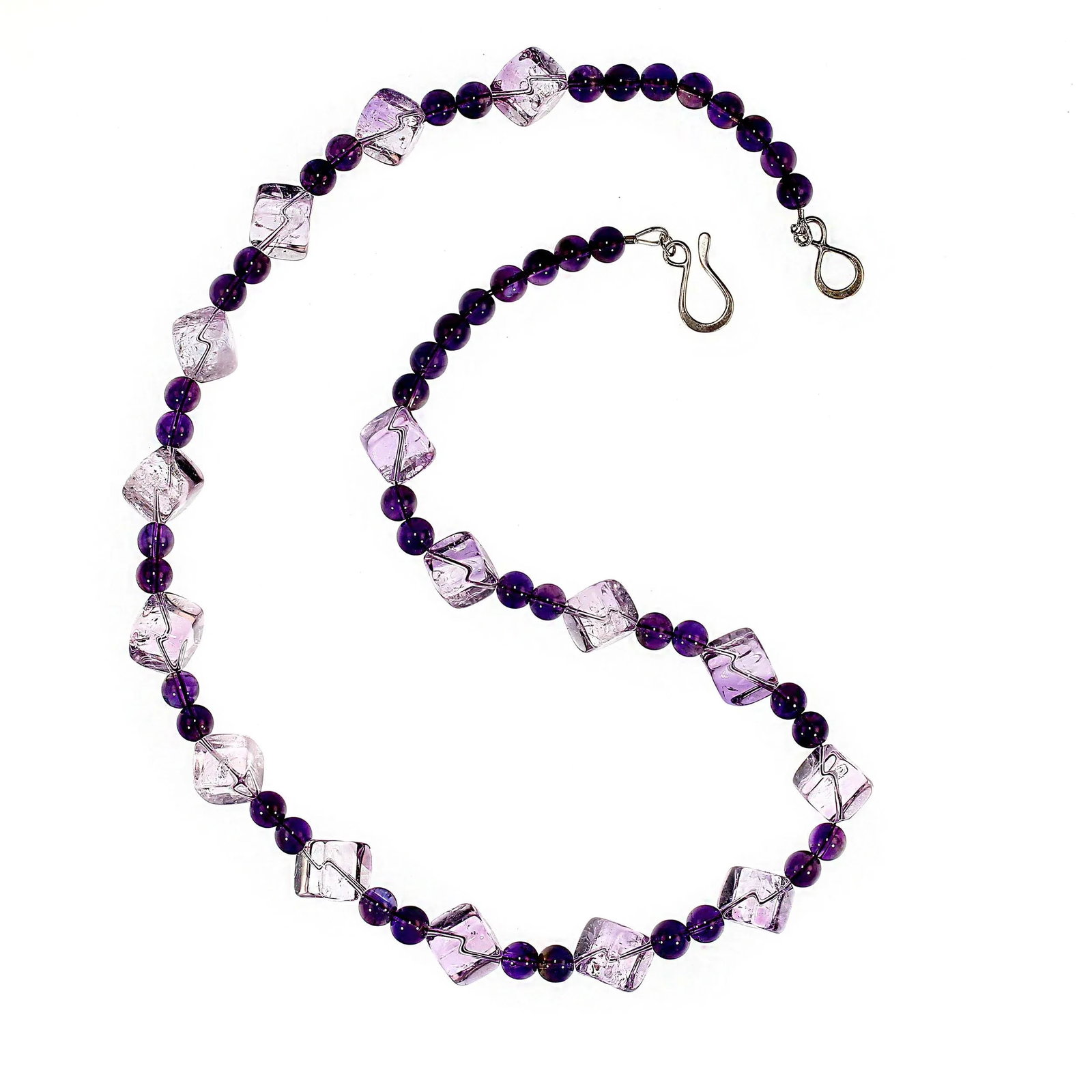 Rose of France Cubes and 6mm Amethyst Necklace - 6