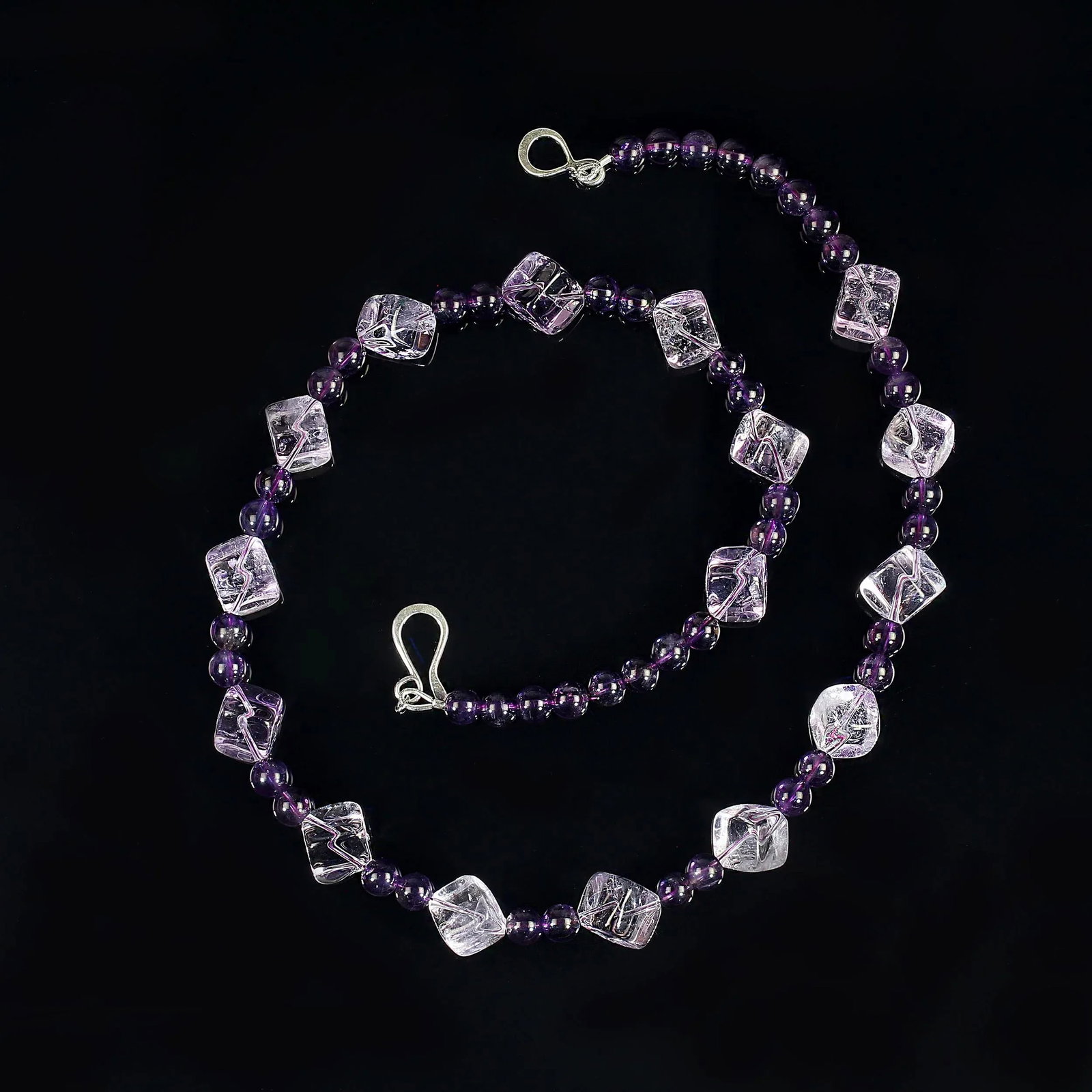 Rose of France Cubes and 6mm Amethyst Necklace - 7