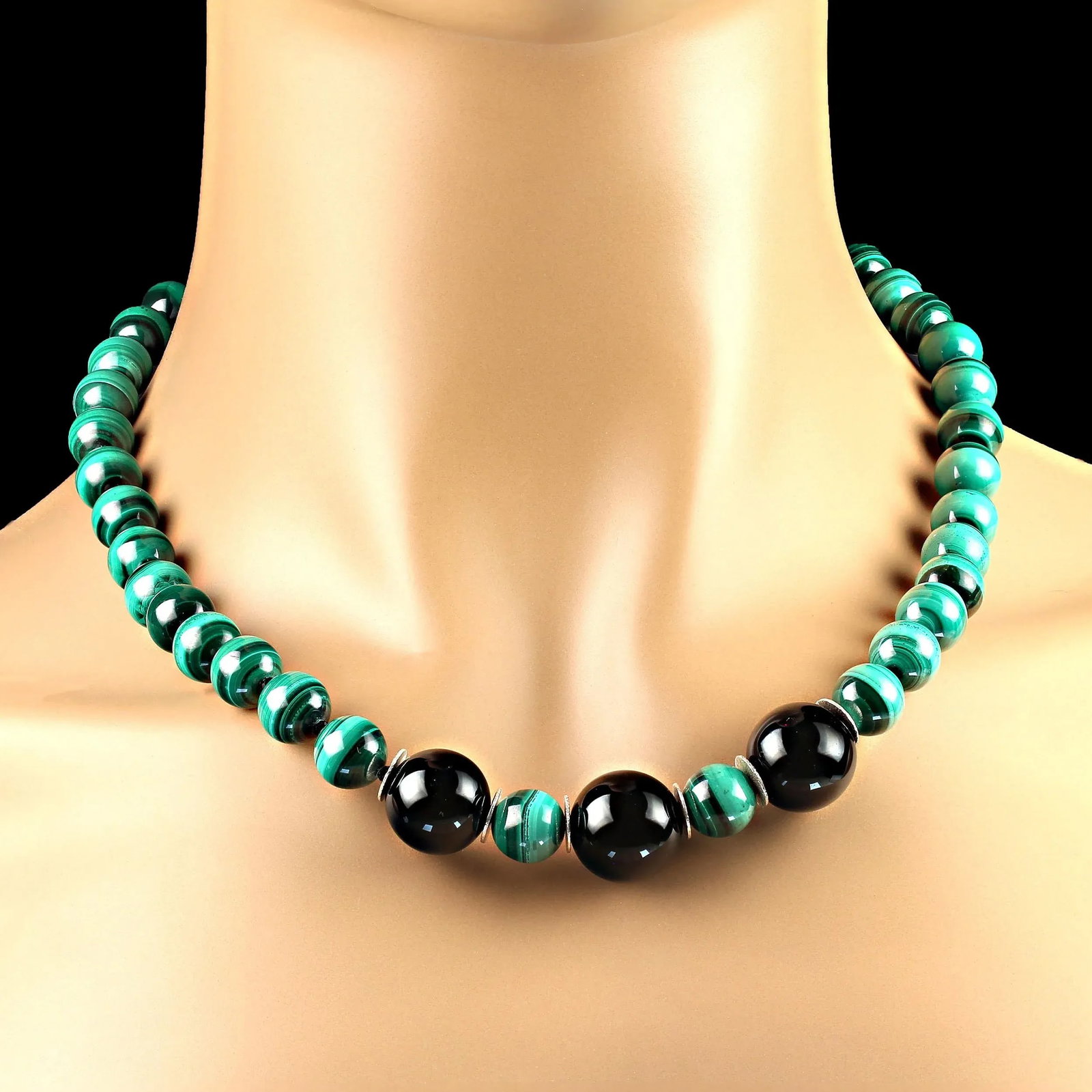 Ajd 20 Inch Malachite Necklace With Spinel and Onyx - 2