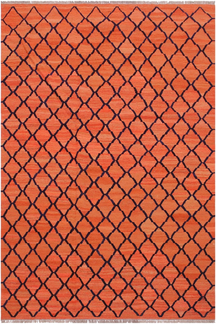 Shabby Chic Tribal Kilim Orange Hand-Woven Wool Rug - 5"²3"³ × 6"²8"³: Add a touch of elegance to your home with this casual chic hand woven Tribal Kilim wool rug. Constructed on a loom by Nomad Turkman people with hand spun wool and 100% Natural Vegetable dyes these bea