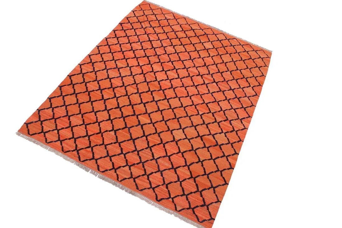 Shabby Chic Tribal Kilim Orange Hand-Woven Wool Rug - 5"²3"³ × 6"²8"³ - 2