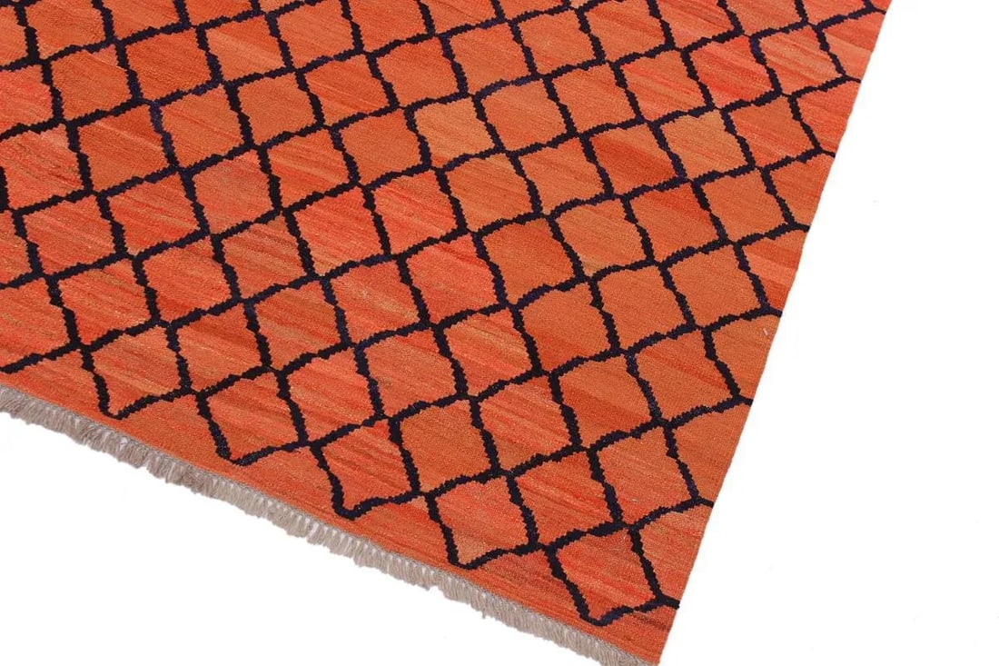 Shabby Chic Tribal Kilim Orange Hand-Woven Wool Rug - 5"²3"³ × 6"²8"³ - 3