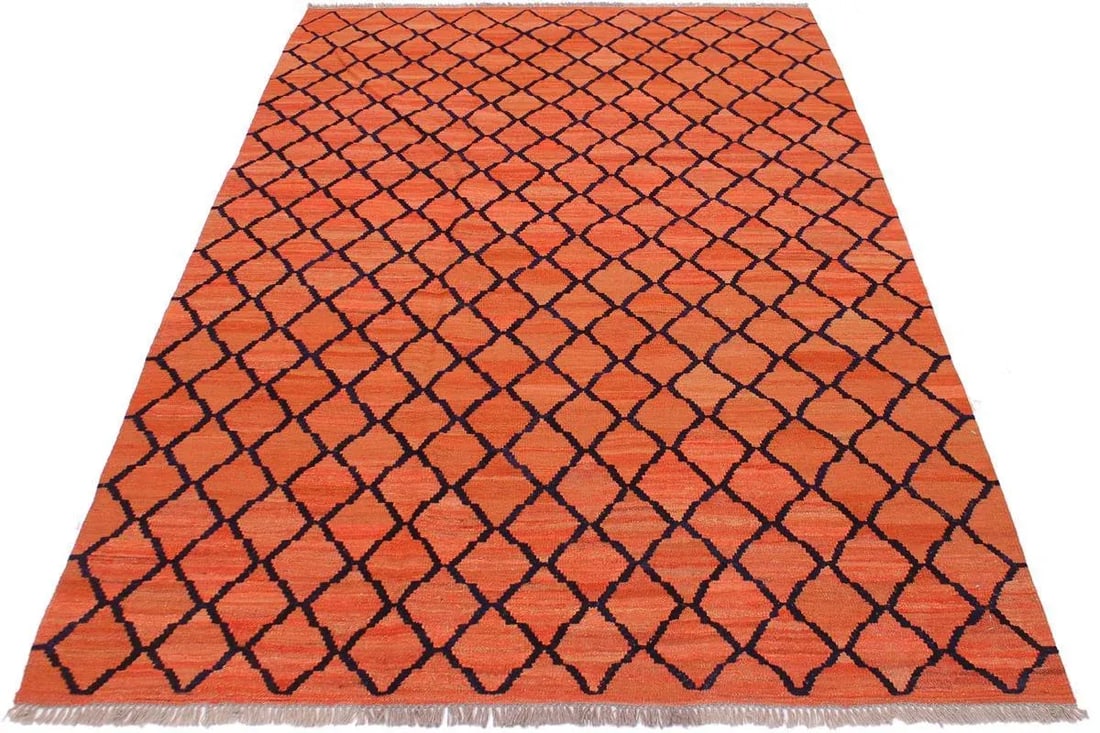 Shabby Chic Tribal Kilim Orange Hand-Woven Wool Rug - 5"²3"³ × 6"²8"³ - 5