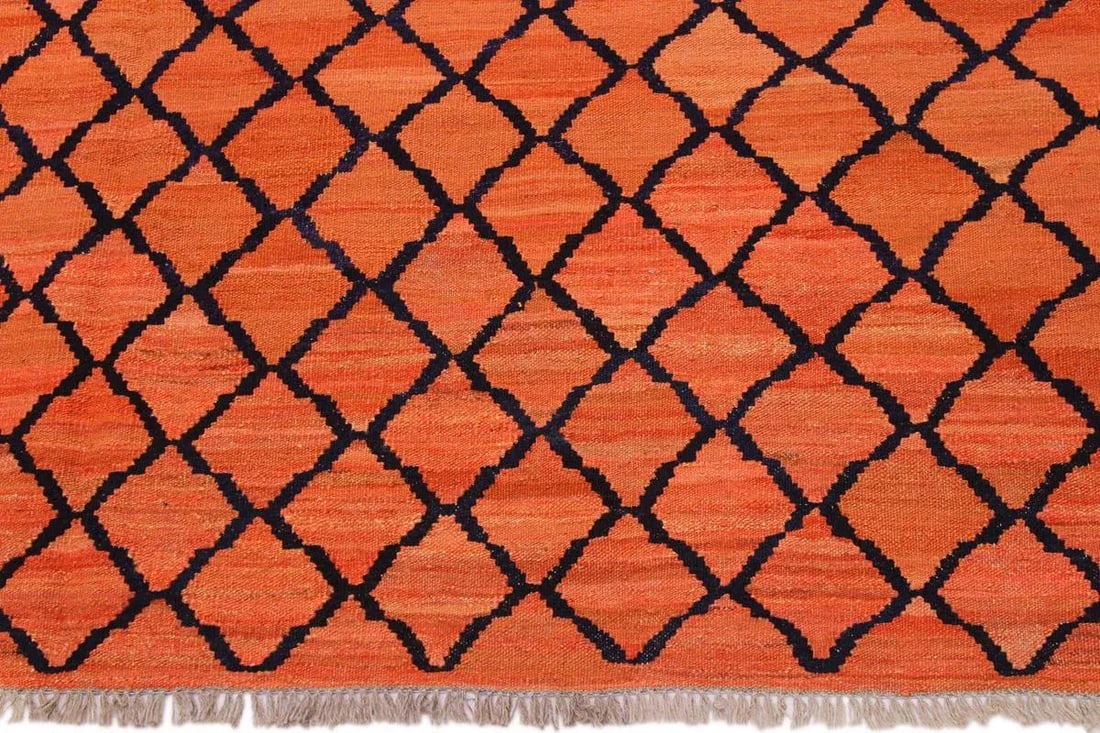 Shabby Chic Tribal Kilim Orange Hand-Woven Wool Rug - 5"²3"³ × 6"²8"³ - 7