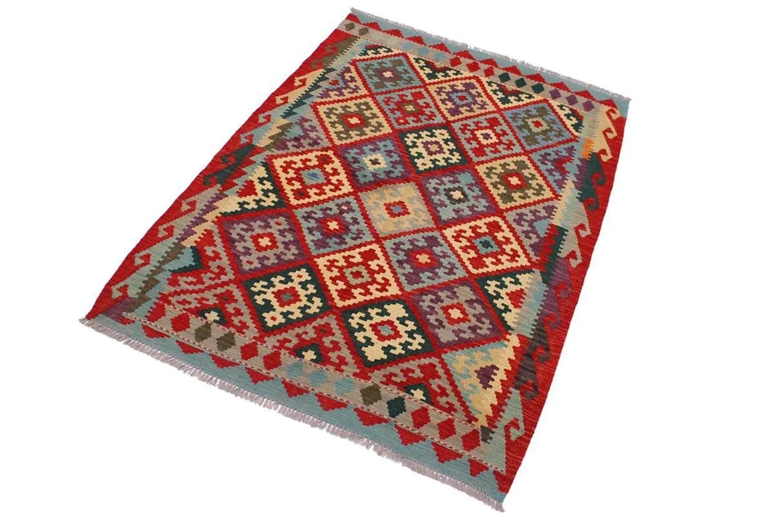 Navajo Style Kilim Red Hand-Woven Wool Rug -4"²2"³ × 5"²8"³ - 2