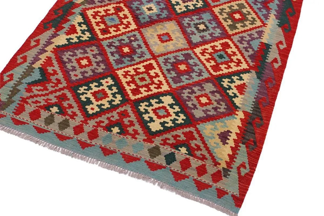 Navajo Style Kilim Red Hand-Woven Wool Rug -4"²2"³ × 5"²8"³ - 3
