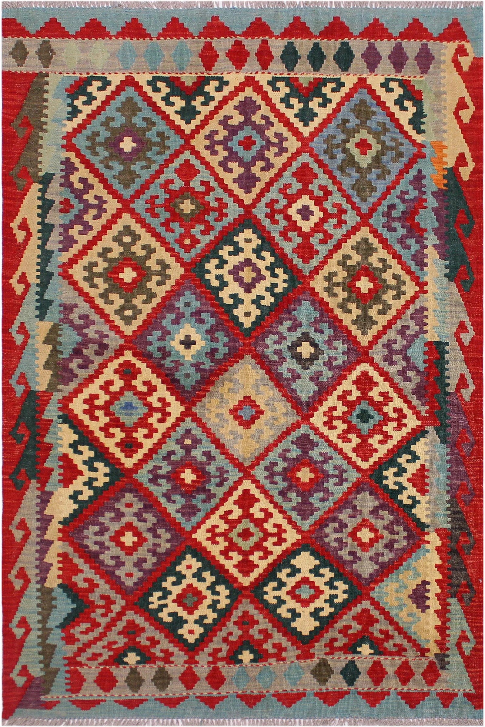 Navajo Style Kilim Red Hand-Woven Wool Rug -4"²2"³ × 5"²8"³ - 8