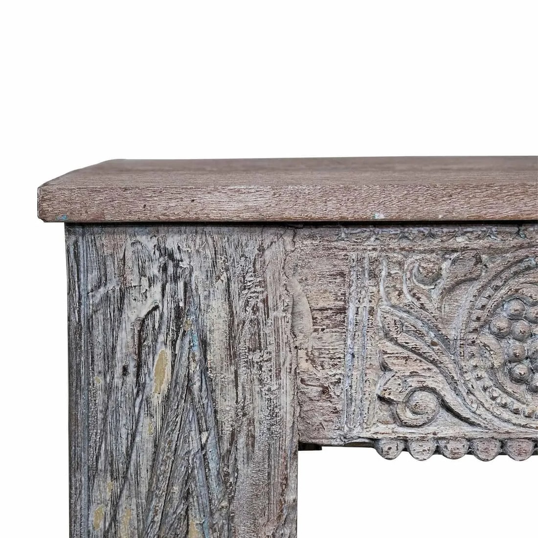 1980s Carved Doorframe Upcycled Distressed Solid Wood Console - 5