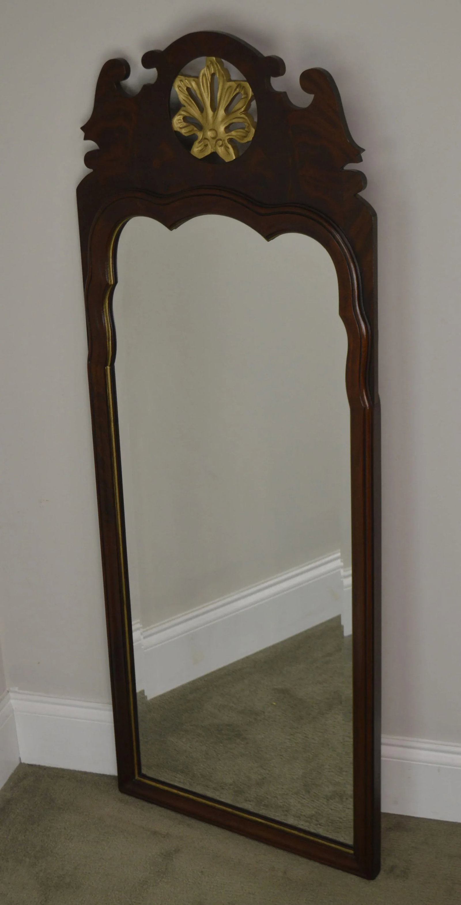 Georgian Style Beveled Mirror Flame Mahogany Pierced Giltwood Carved Looking Glass - 12