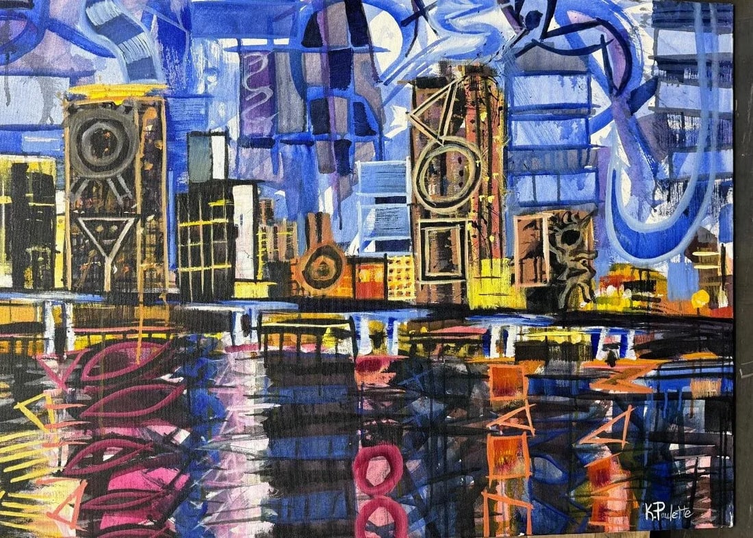 Miami Lights and Locomotion Painting by Kent Paulette Original Acrylic on Canvas - 2
