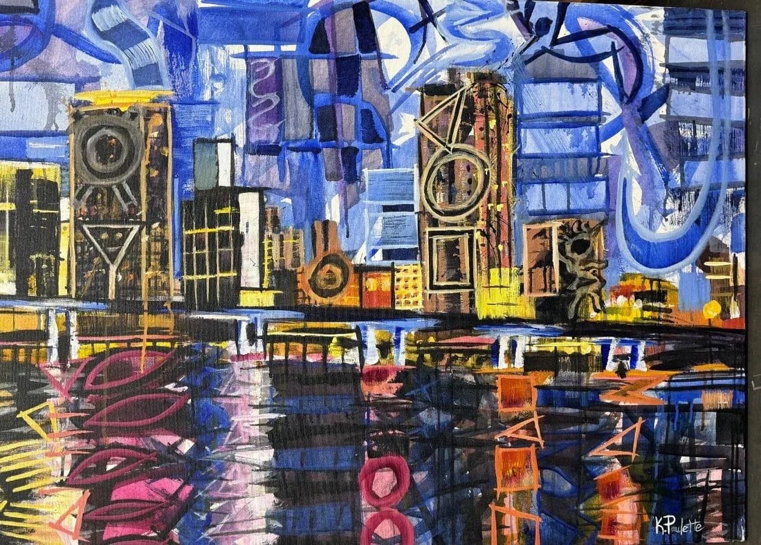 Miami Lights and Locomotion Painting by Kent Paulette Original Acrylic on Canvas - 3