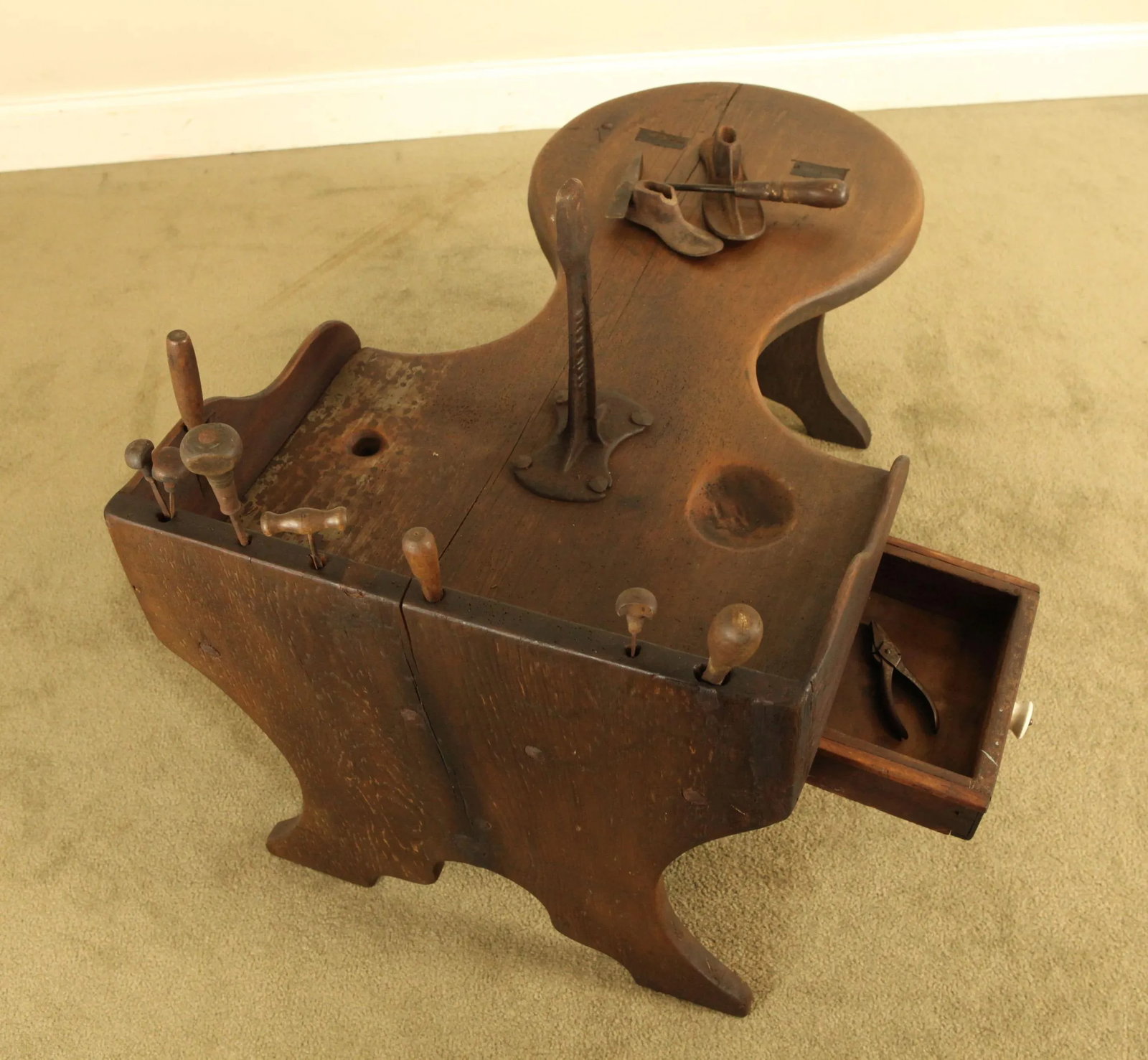 Antique American Cobblers Bench With Tools - 6