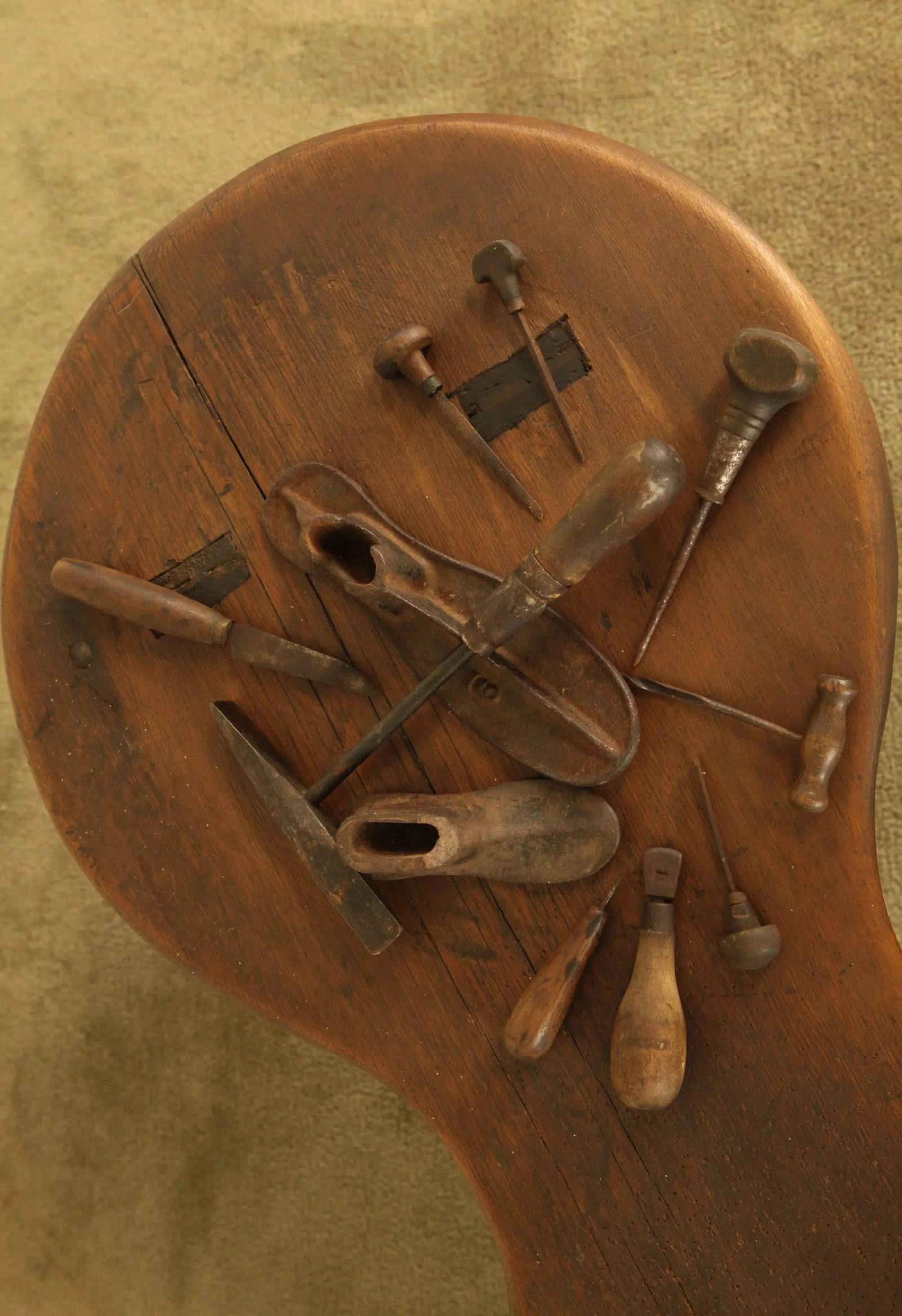 Antique American Cobblers Bench With Tools - 7