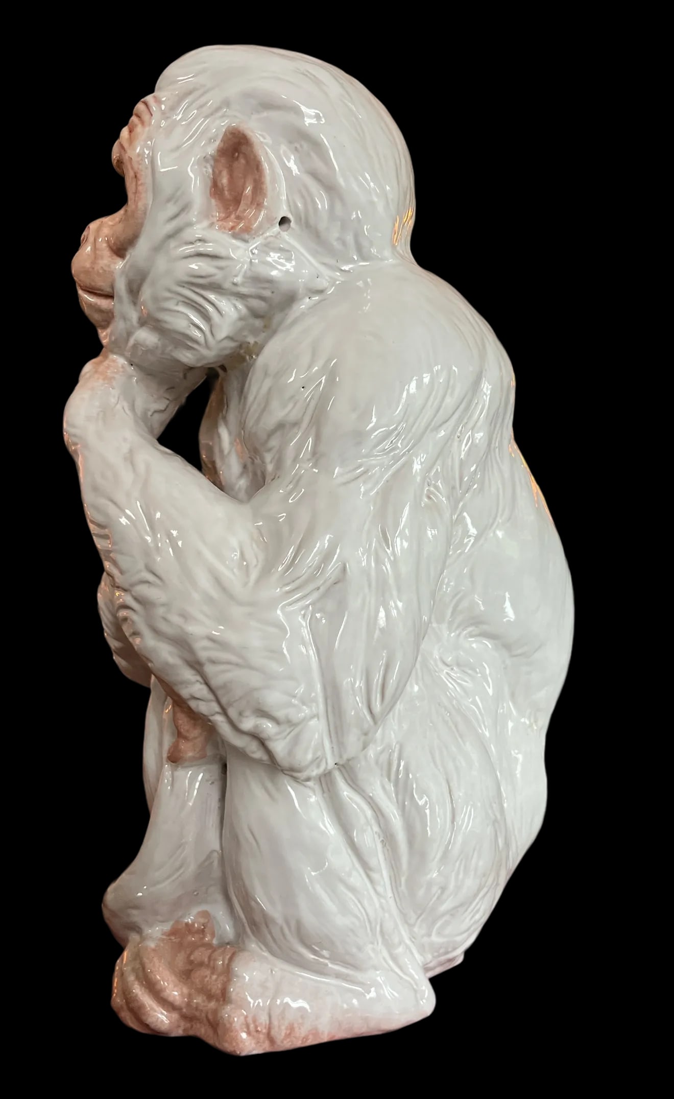 Large 1960s Italian Faenza Barbotine Ceramic Statue of a White Majolica Capuchin Monkey - 3