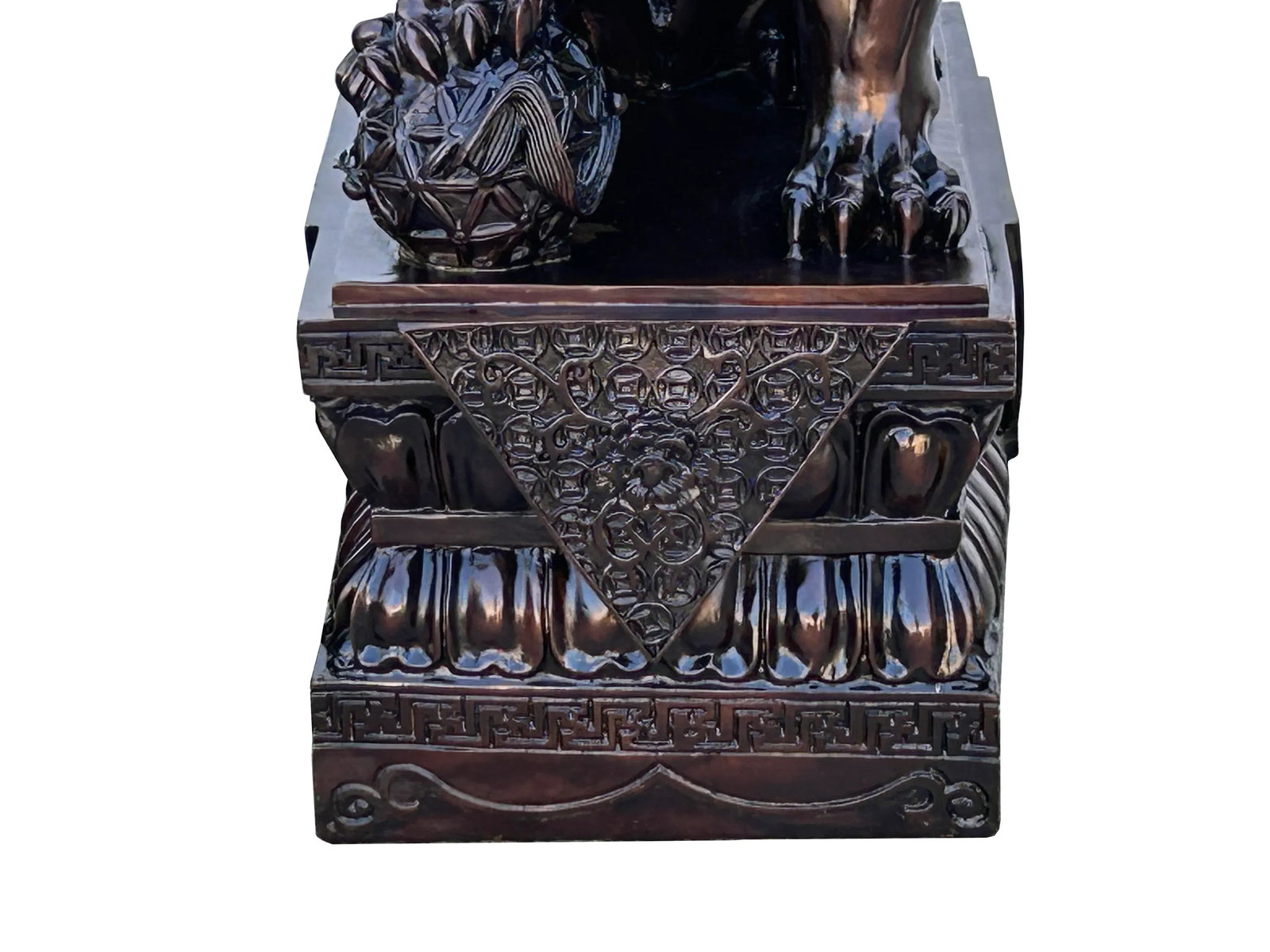 Pair Chinese Dark Brown Bronze Metal Foo Dog Lion Fengshui Figures - 10