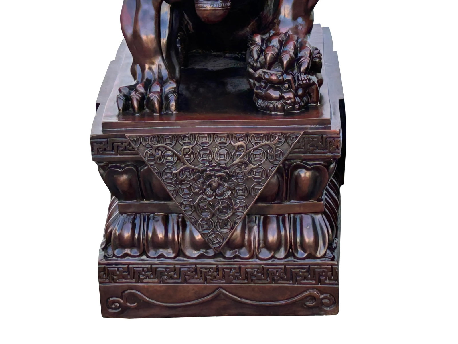 Pair Chinese Dark Brown Bronze Metal Foo Dog Lion Fengshui Figures - 7