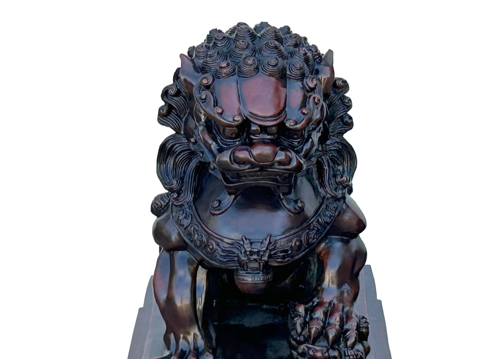 Pair Chinese Dark Brown Bronze Metal Foo Dog Lion Fengshui Figures - 8