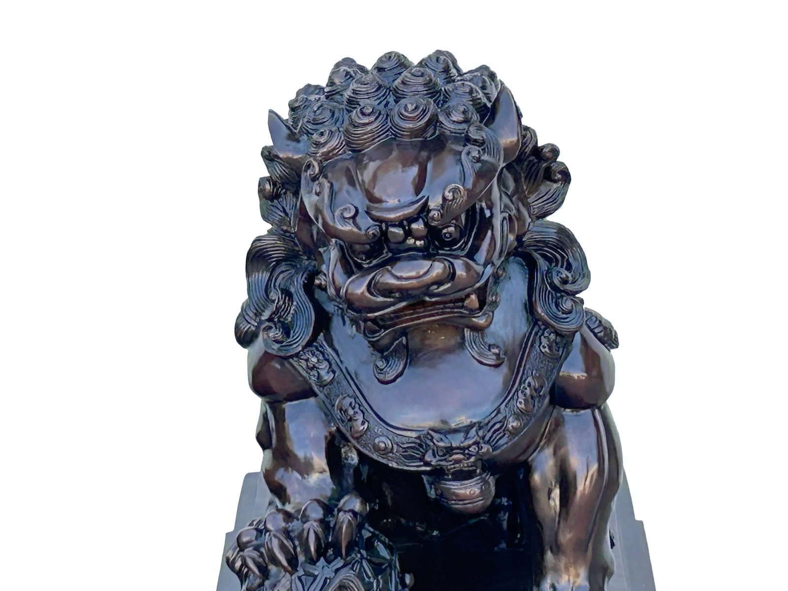 Pair Chinese Dark Brown Bronze Metal Foo Dog Lion Fengshui Figures - 9