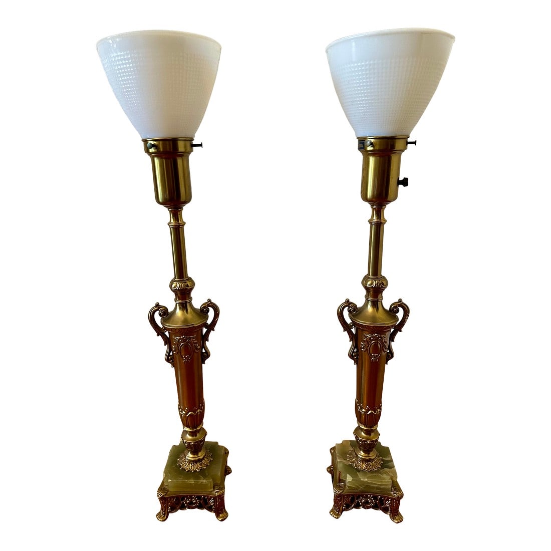 Vintage Rembrandt Onyx and Gilt Metal Patinated Torchiere Table Lamps- A-Pair (1 of 12)