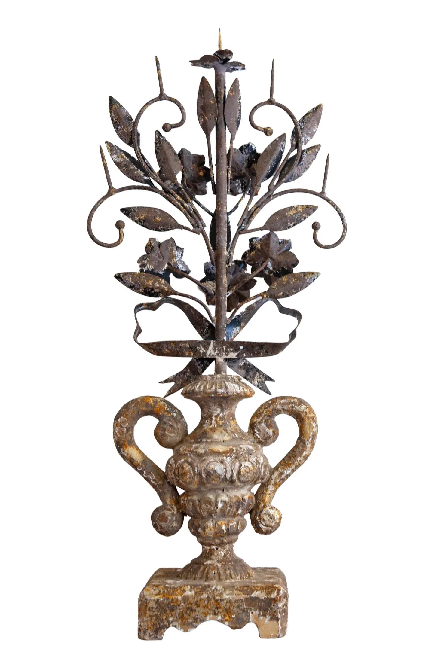 Mid 20th Century Rustic European Gilded Wood & Metal Candle Holder - 2