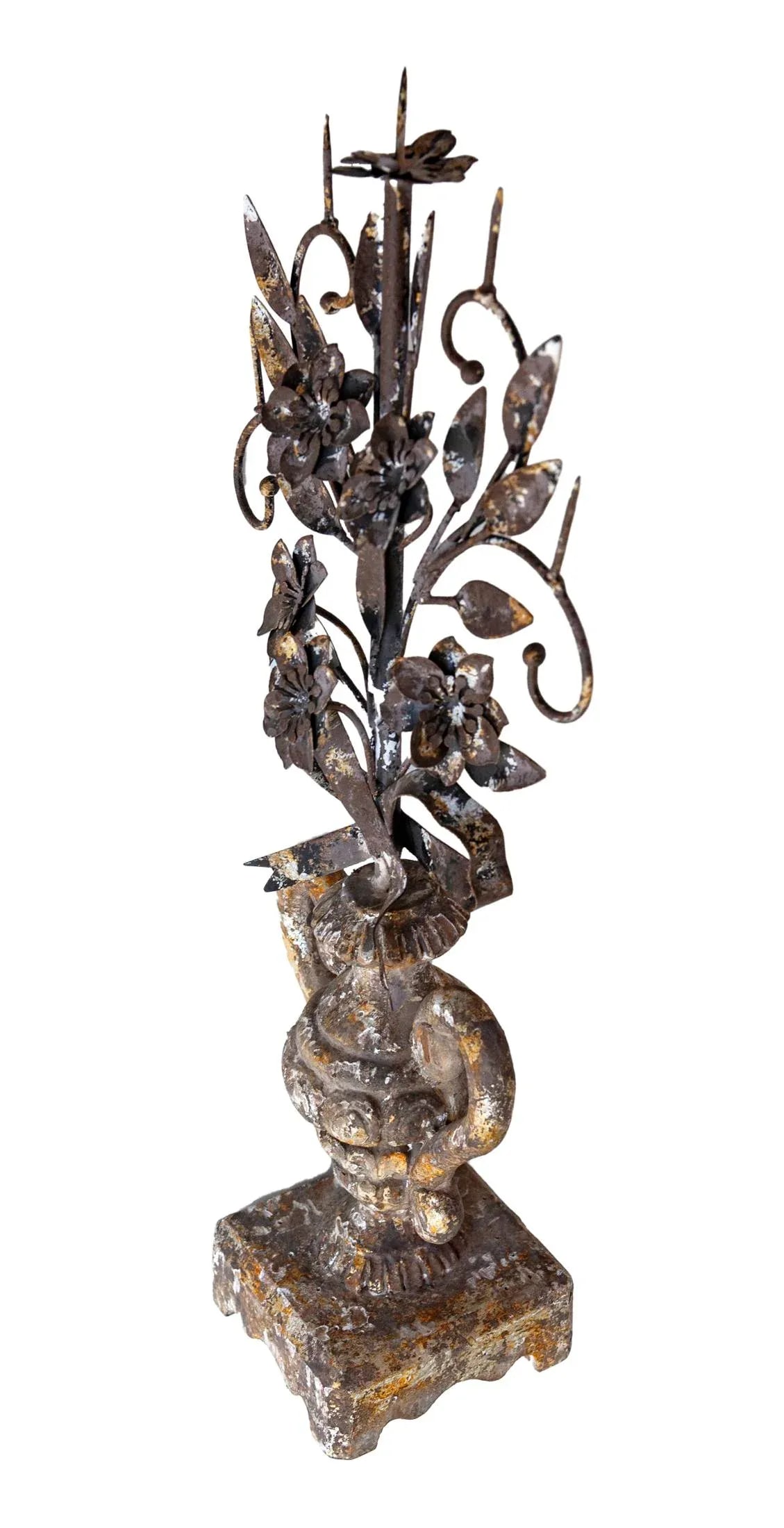 Mid 20th Century Rustic European Gilded Wood & Metal Candle Holder - 3
