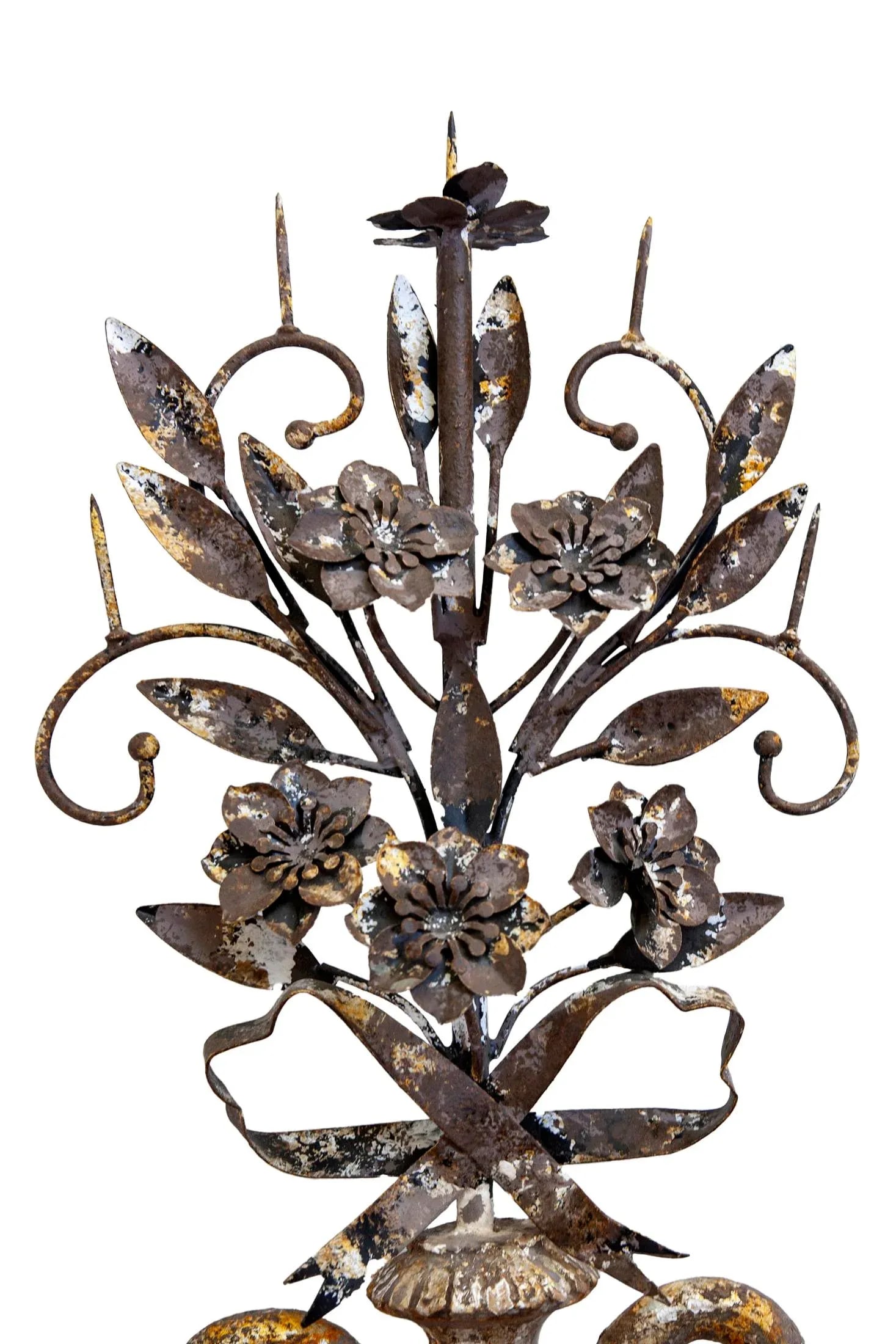 Mid 20th Century Rustic European Gilded Wood & Metal Candle Holder - 4