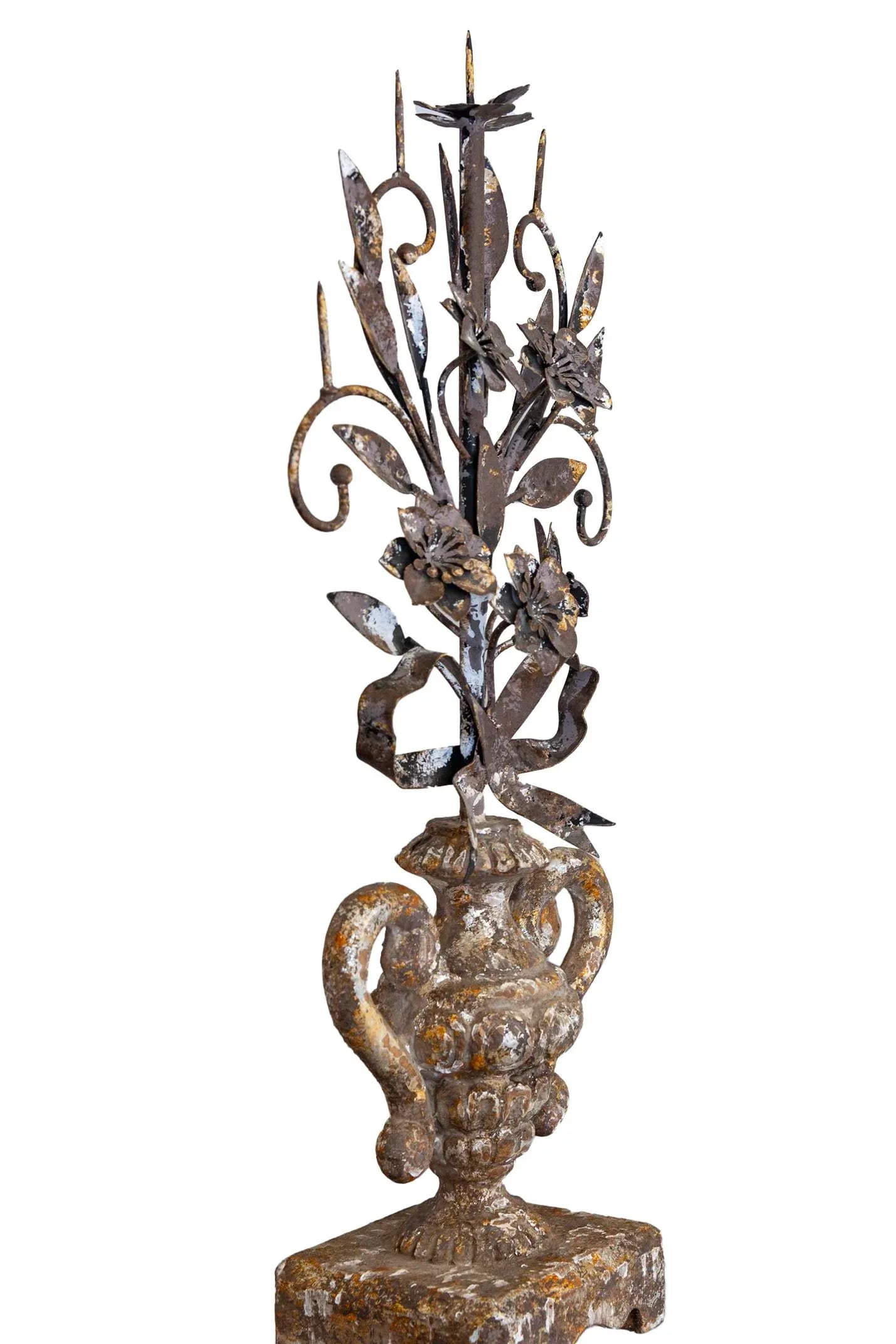 Mid 20th Century Rustic European Gilded Wood & Metal Candle Holder - 5