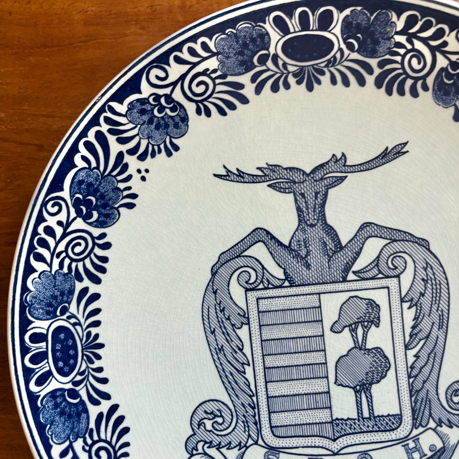 Mid 20th Century Dutch Delft Deer Coat of Arms Plate - 4