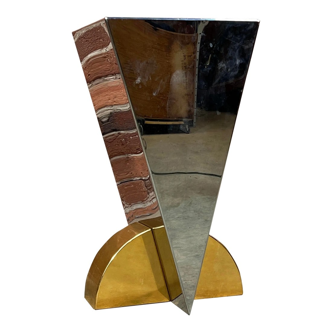 Vintage 1980's Postmodern Brueton Style Steel & Brass Side Table / Plant Stand: Fabulous vintage c.1980's polished steel & brass side table / lamp table / plant or sculpture stand, very much in the manner of Brueton! This is a great piece, very well constructed and heavy gauge