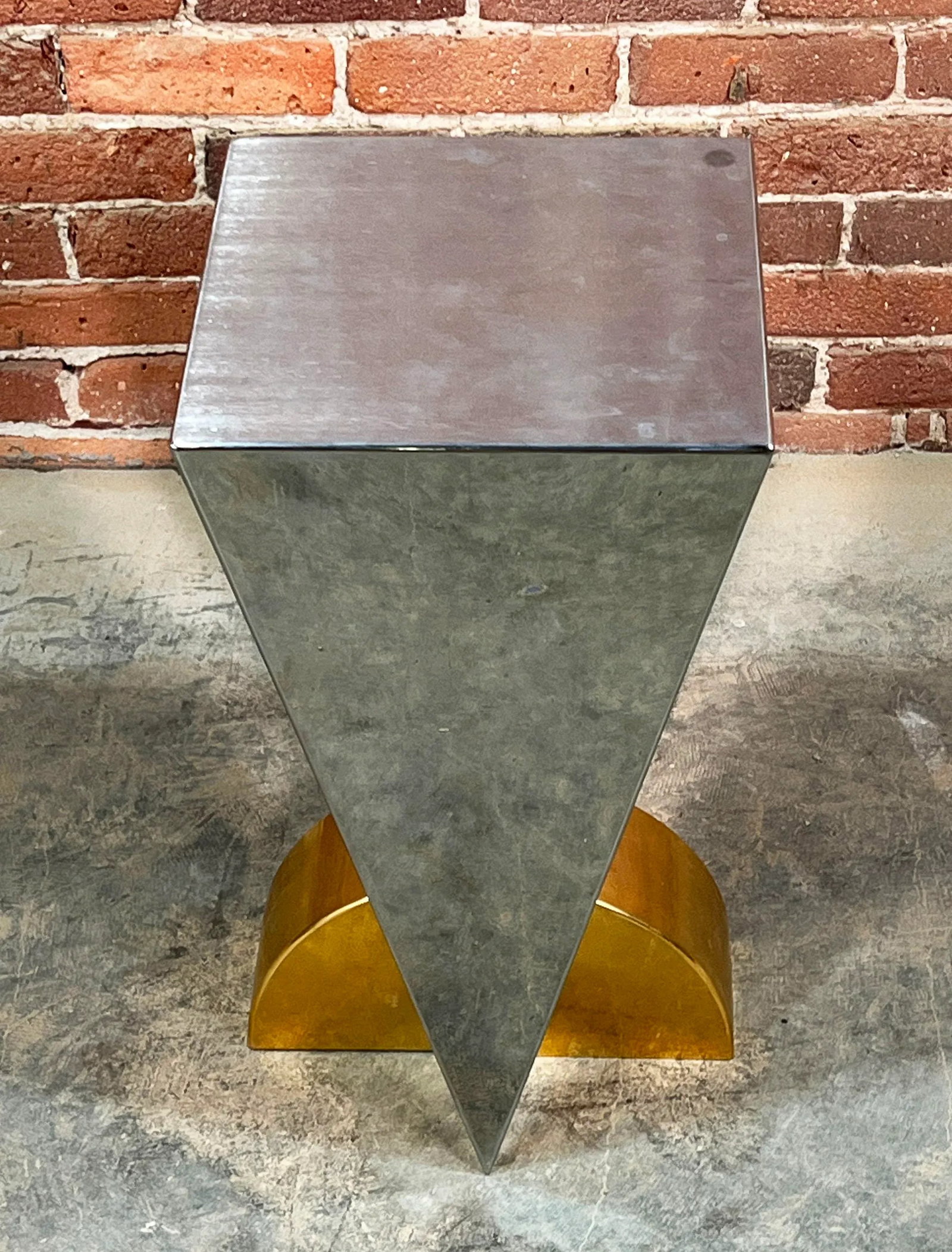 Vintage 1980's Postmodern Brueton Style Steel & Brass Side Table / Plant Stand - 2