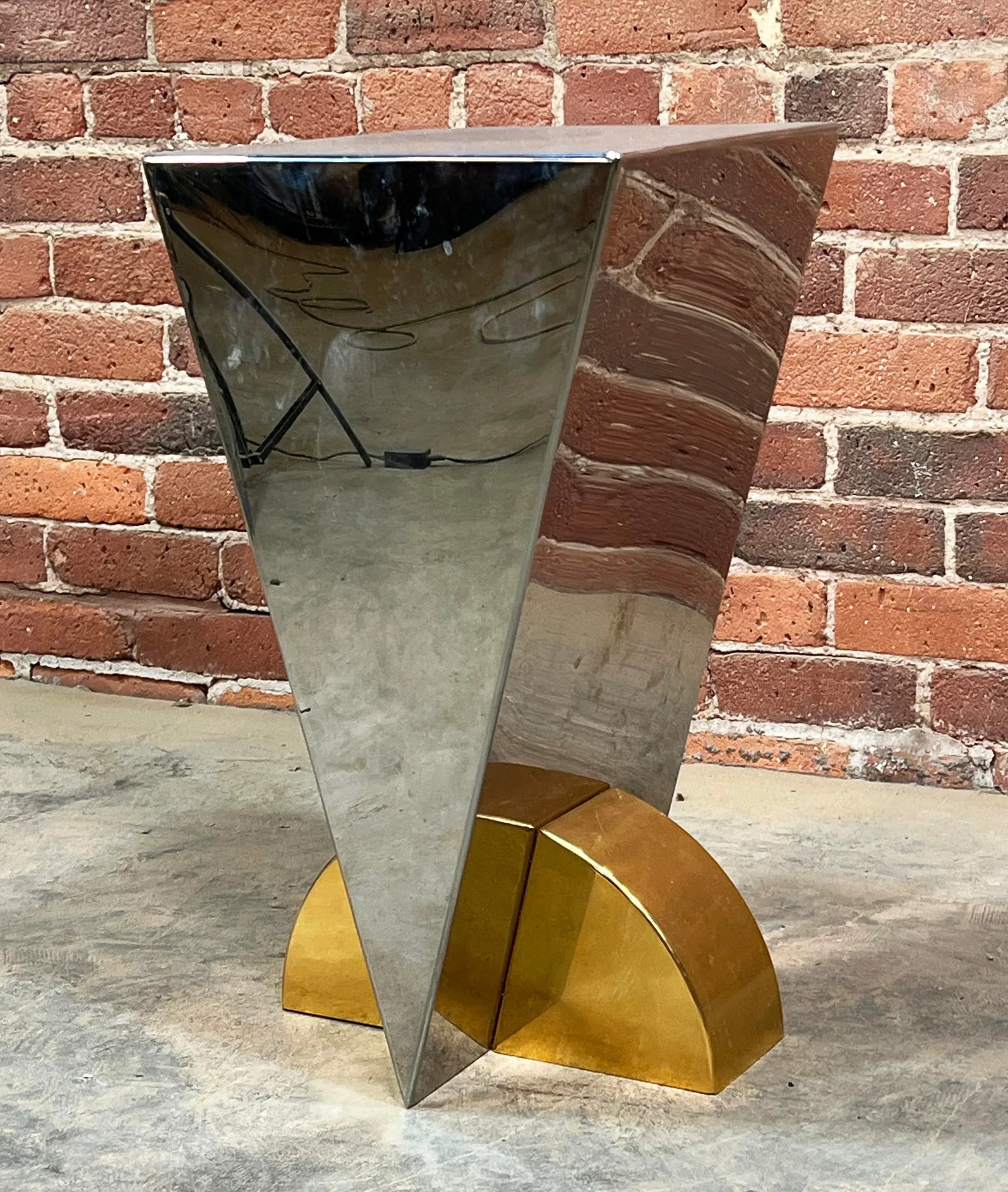 Vintage 1980's Postmodern Brueton Style Steel & Brass Side Table / Plant Stand - 4