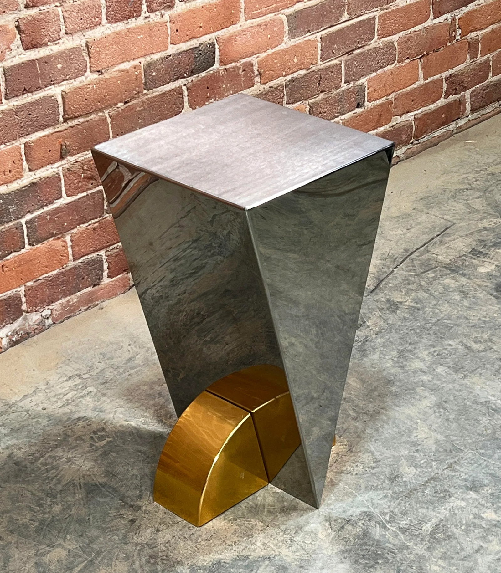 Vintage 1980's Postmodern Brueton Style Steel & Brass Side Table / Plant Stand - 6