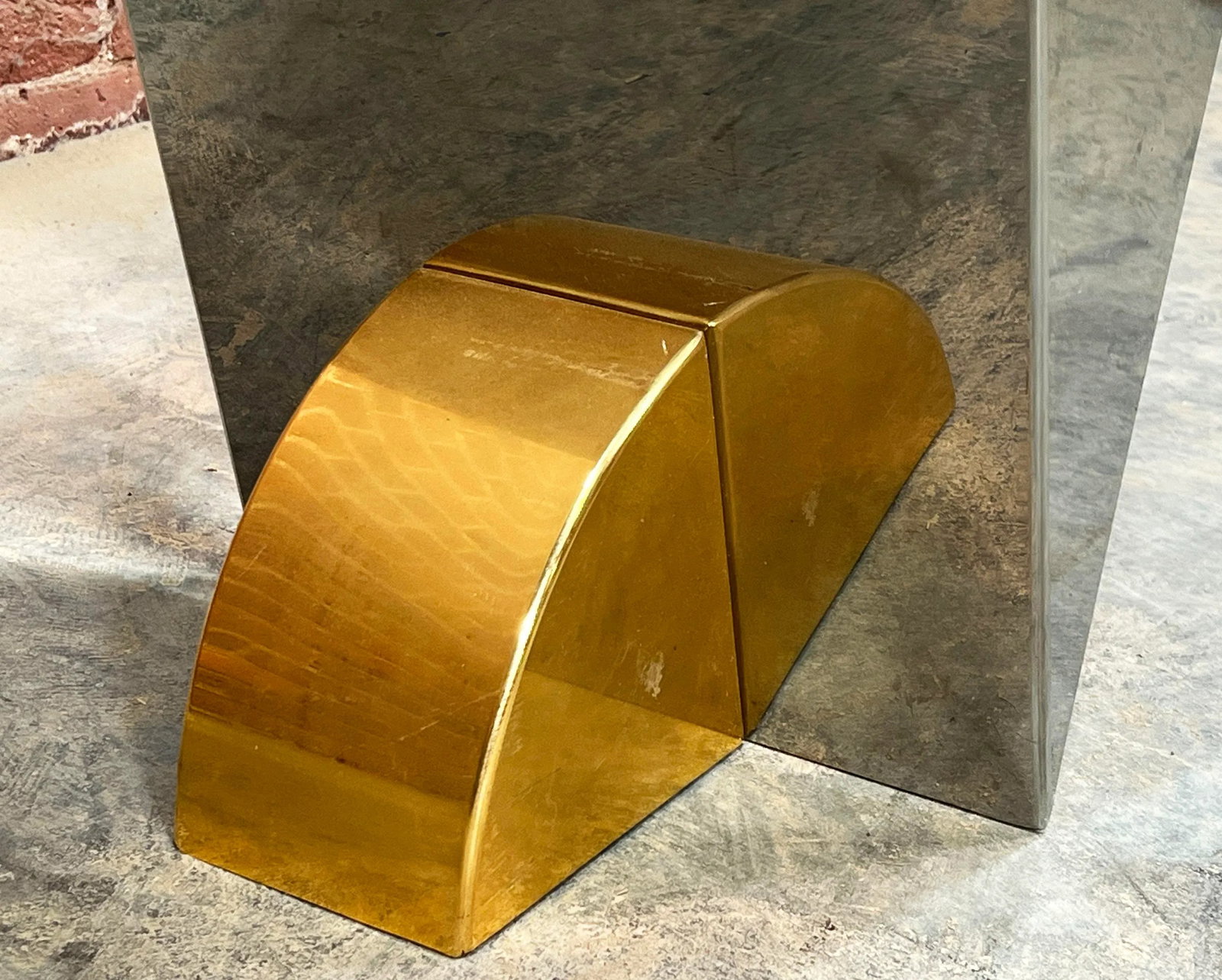 Vintage 1980's Postmodern Brueton Style Steel & Brass Side Table / Plant Stand - 7