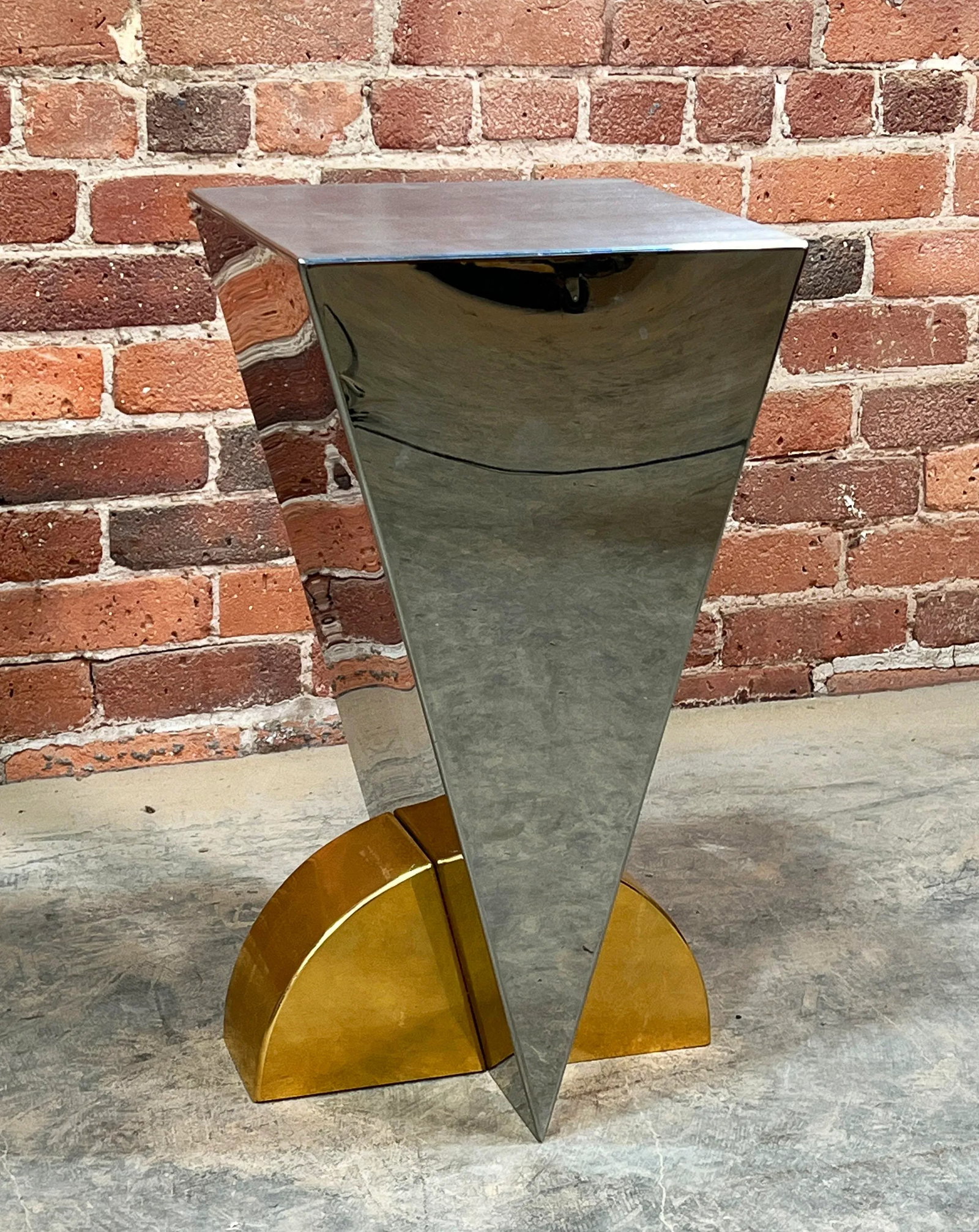 Vintage 1980's Postmodern Brueton Style Steel & Brass Side Table / Plant Stand - 8