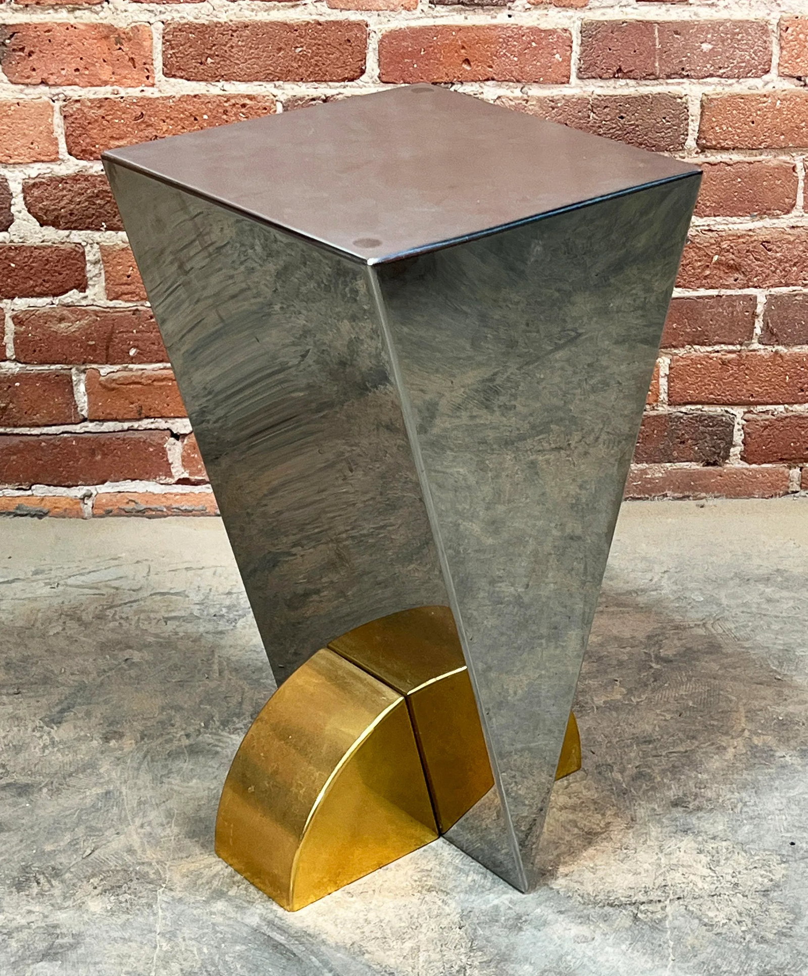 Vintage 1980's Postmodern Brueton Style Steel & Brass Side Table / Plant Stand - 9
