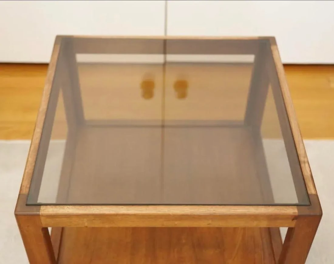1960s Mid-Century Modern Smoked Glass Walnut Cube Table Attributed to Adrian Pearsall - 5