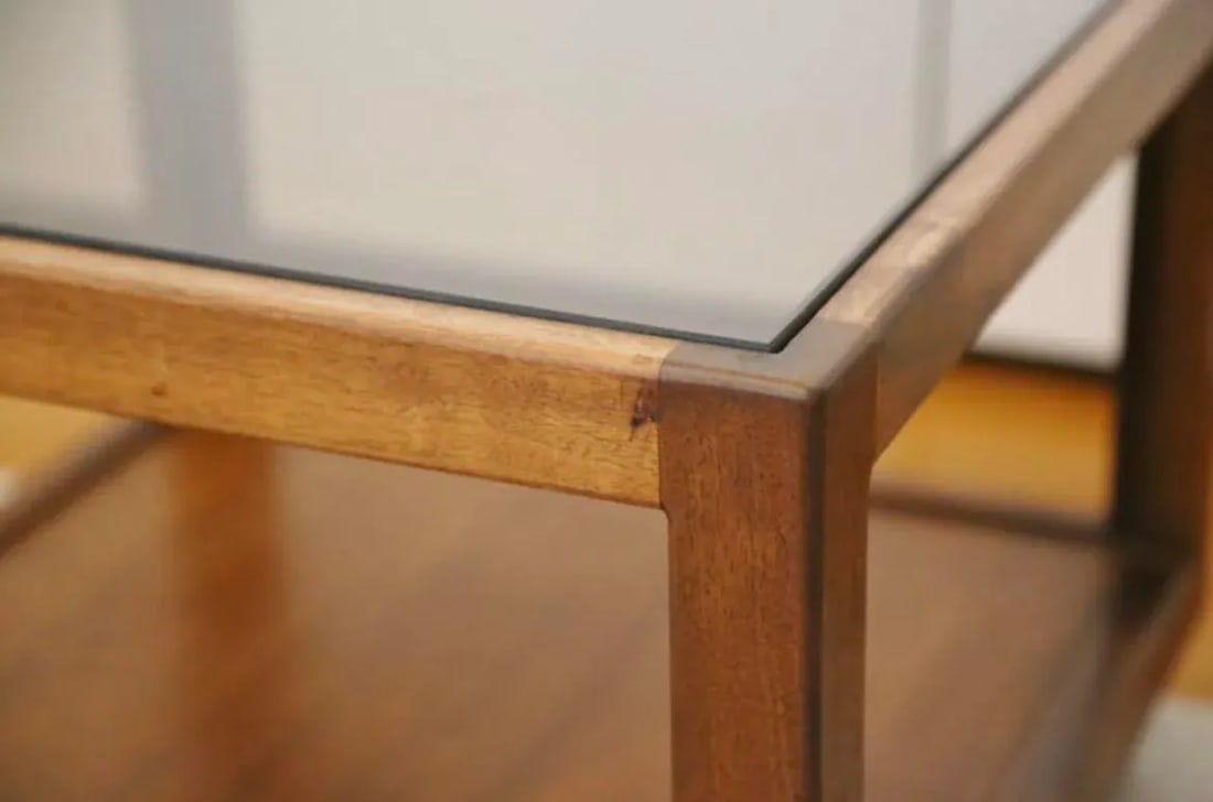 1960s Mid-Century Modern Smoked Glass Walnut Cube Table Attributed to Adrian Pearsall - 6