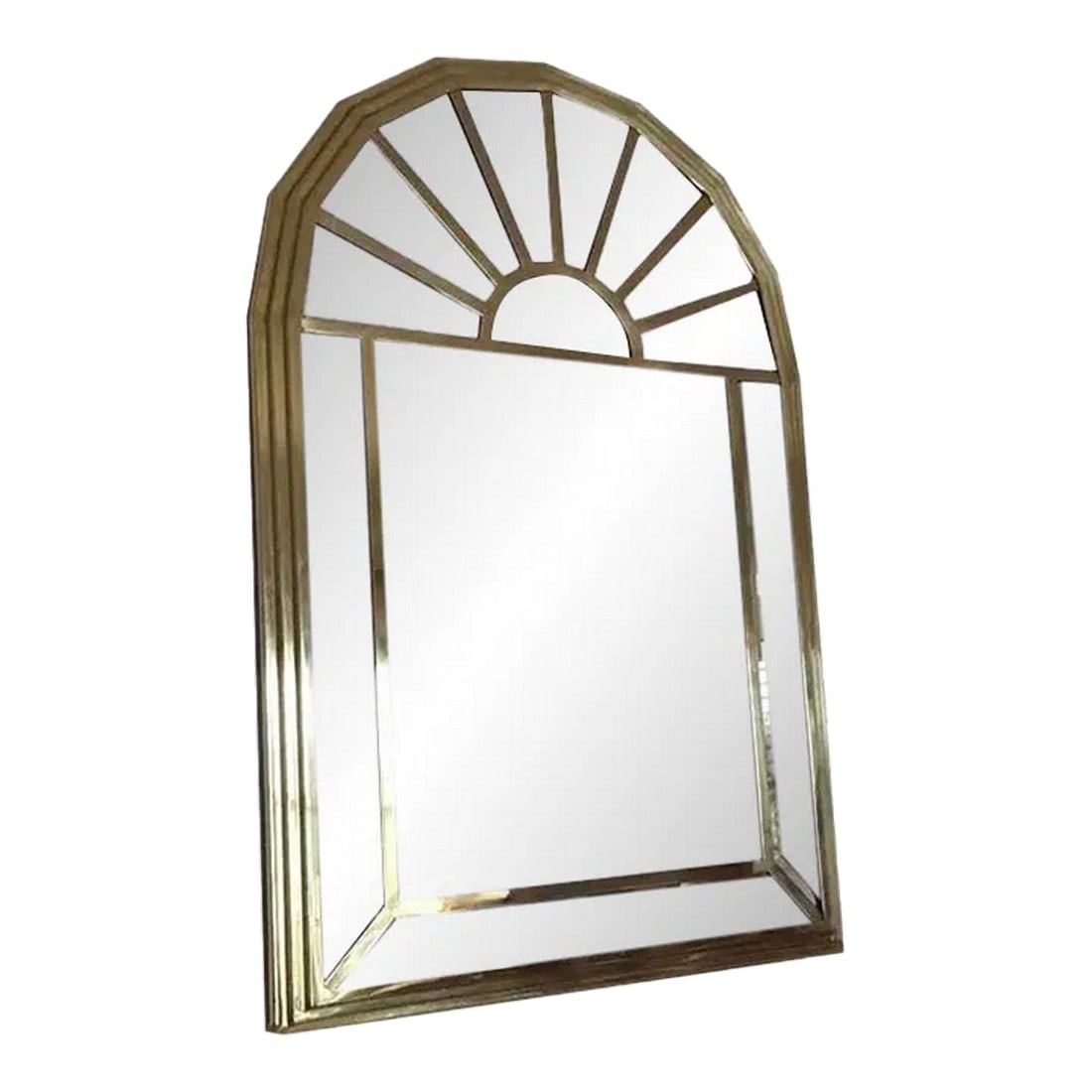 1970s Hollywood Regency Brass Arc Mirror With Beveled Panels (1 of 8)