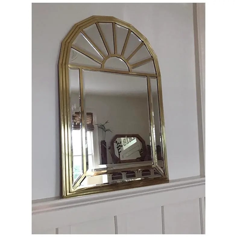 1970s Hollywood Regency Brass Arc Mirror With Beveled Panels - 4