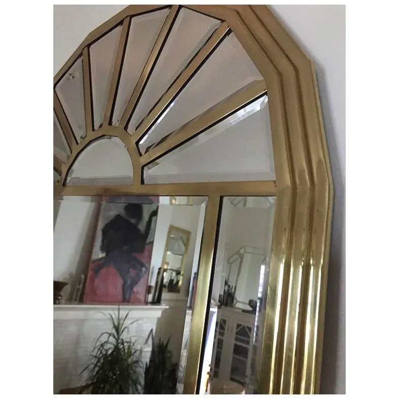 1970s Hollywood Regency Brass Arc Mirror With Beveled Panels - 5