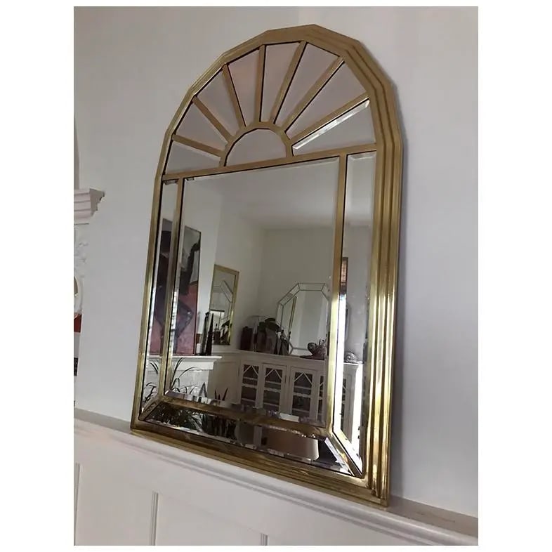 1970s Hollywood Regency Brass Arc Mirror With Beveled Panels - 6