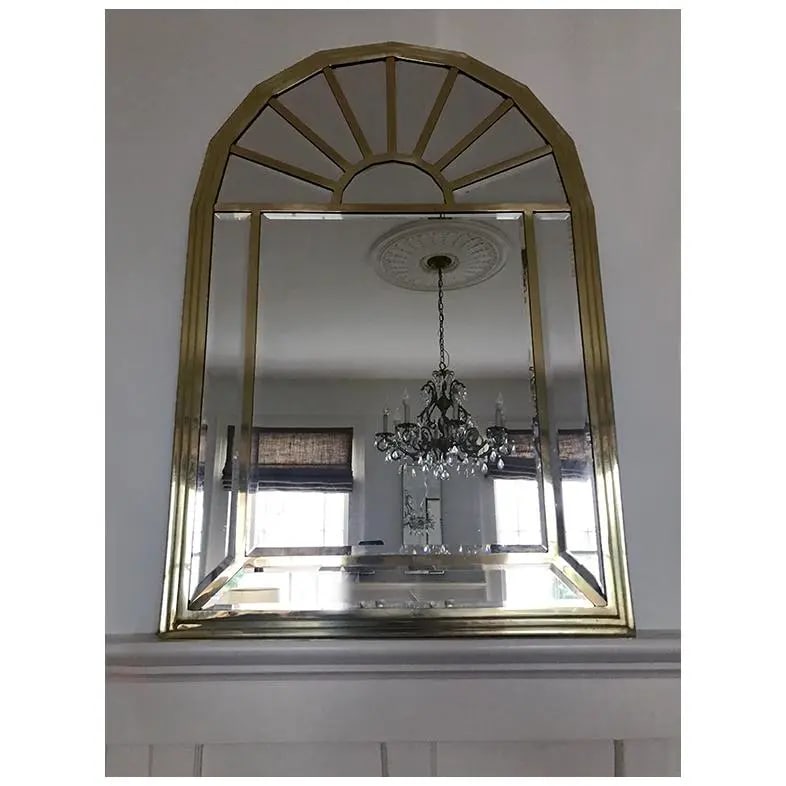 1970s Hollywood Regency Brass Arc Mirror With Beveled Panels - 8