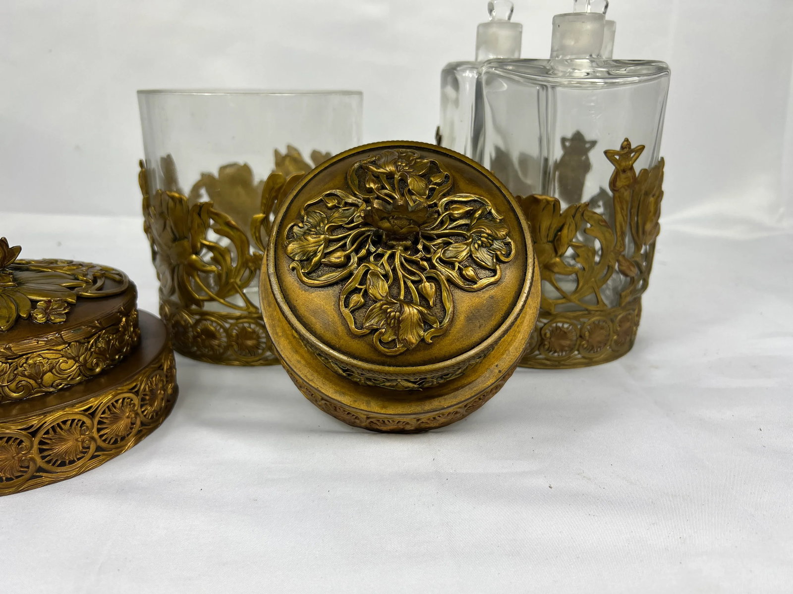 Fine Gentleman's Gilt Bronze Liquor and Cigar Set Art Nouveau Period C. 1900 - 3