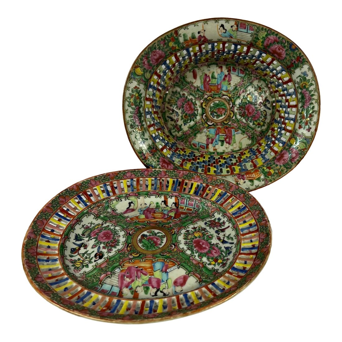 Antique Chinese Export Rose Medallion Pierced Fruit Basket and Undertray 19th C (1 of 7)