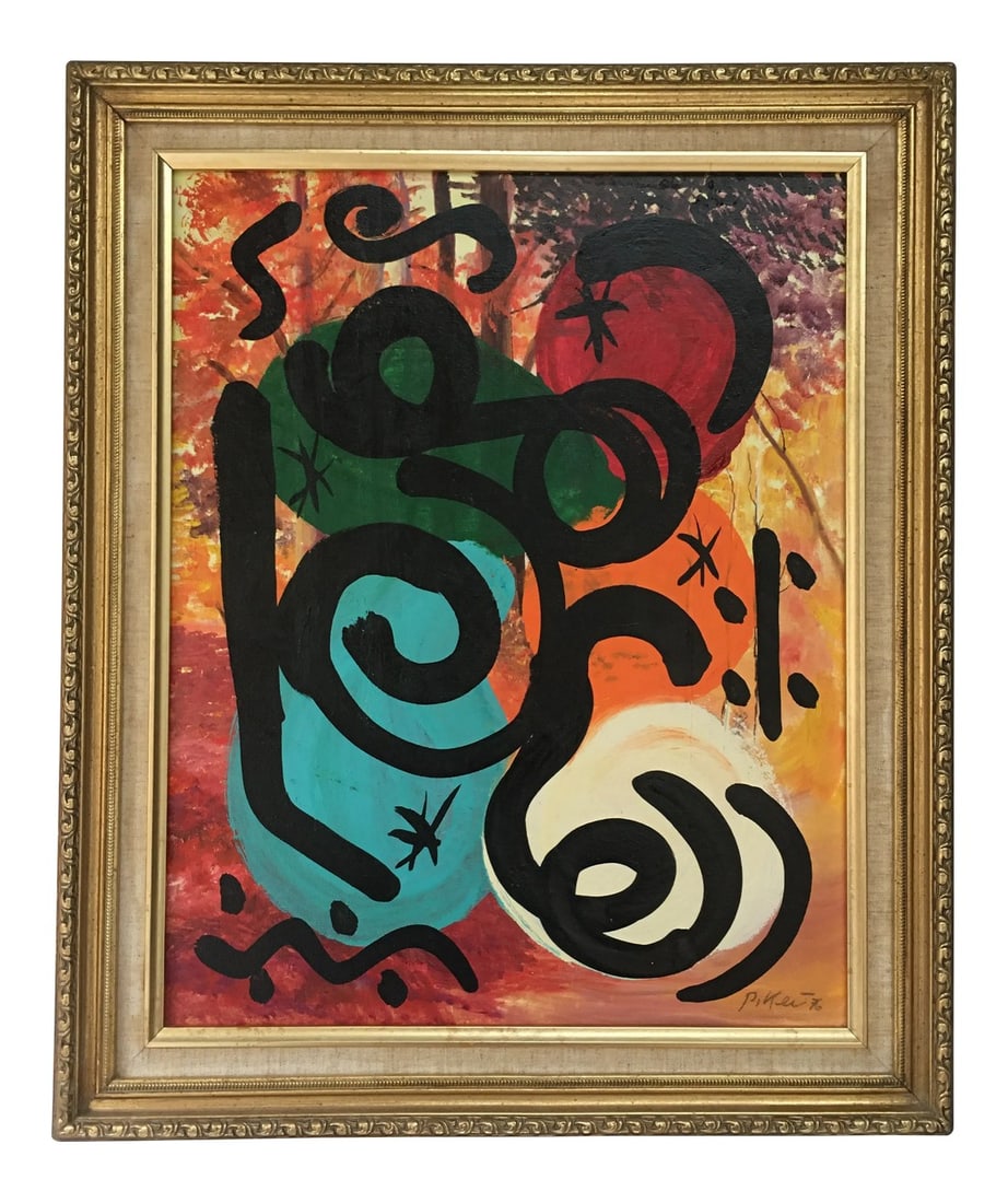 MirÃ³vian Style Painting by Peter Keil - Framed: Peter Keil is a German artist that focuses primarily on abstract expressionism. Keil painted with some of the greats including Joan MirÃ³, Pablo Picasso and Andy Warhol, to name a few. This 