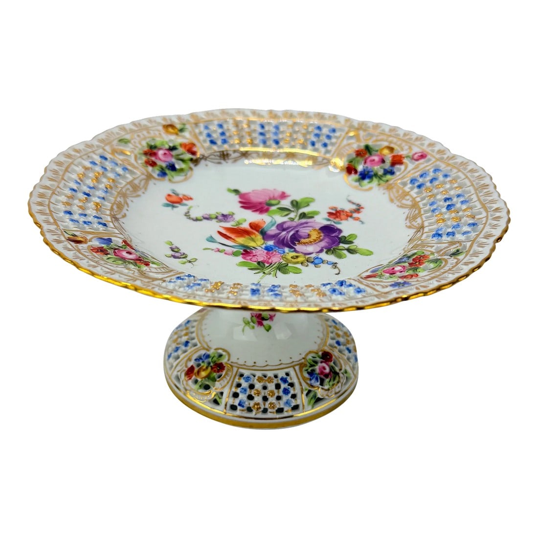Antique Dresden Floral Encrusted & Pierced Porcelain Compote (1 of 8)